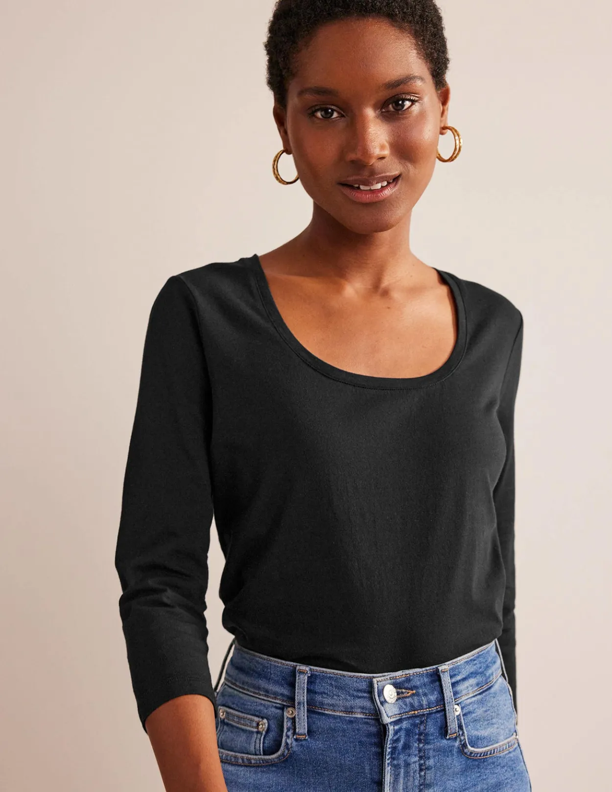 Hot 3/4 Sleeve Scoop Neck Top Women T-Shirts & Vests